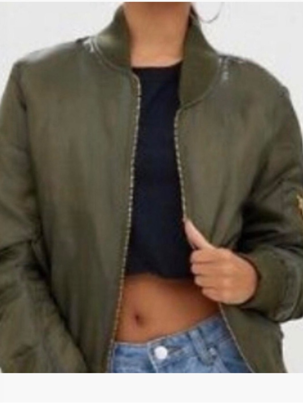 iris Olive Green Women's Bomber Jacket Size Large